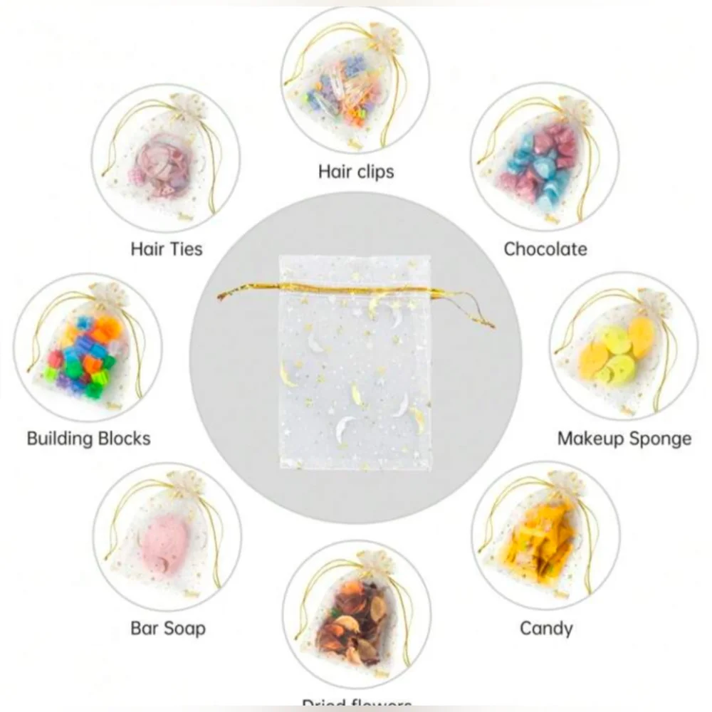 20pcs Gold Star and Moon Organza Gift Bags